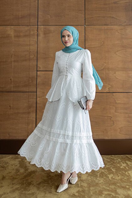 Nes Moda Kadın Önü Düğmeli Fisto Brode Tesettür Elbise - Fiyatı
