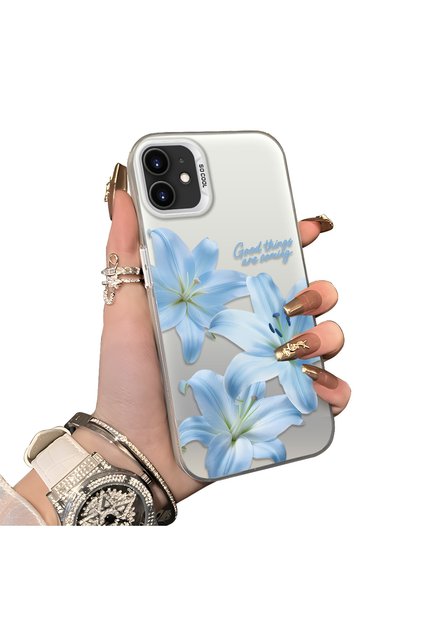 iPhone 12 Mini Compatible Silicone Edge Hard Back Case Couple Phone Case with Floral Pattern