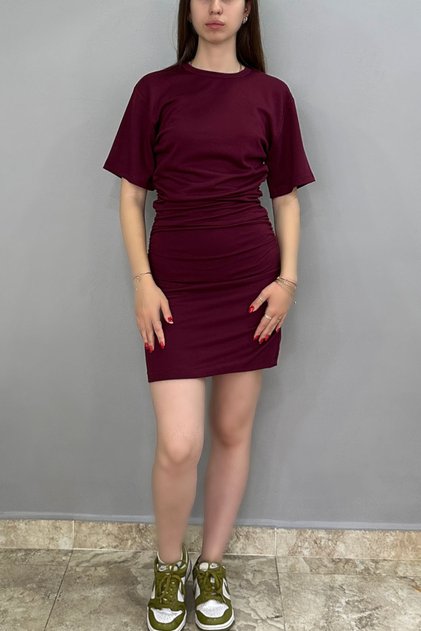 Soft Touch Modal Kumaş Yandan Büzgülü Mini Elbise
