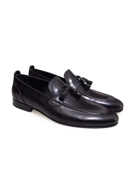 Black Color Laceless Genuine Leather Men's Shoes