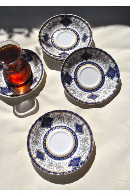 6-Piece Porcelain Tea Plate Set with Gold Engraving, Gold 12 cm Tea Plate Set - Parya