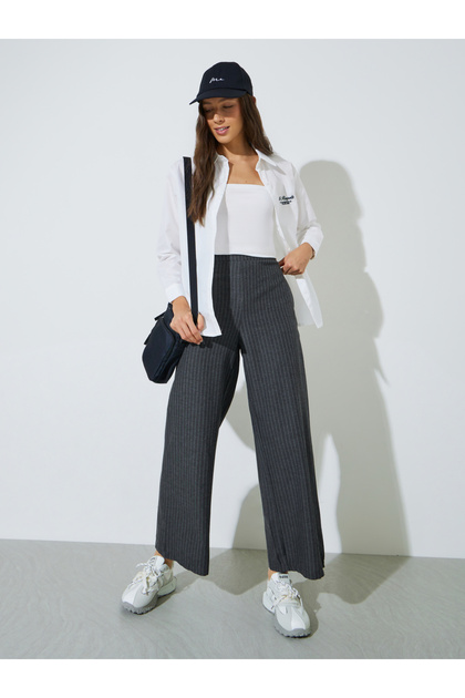 Charcoal Pinstripe Wide Leg Pants