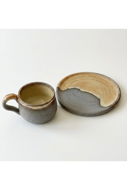El yapımı stoneware seramik iki kişilik Türk kahvesi fincanı
