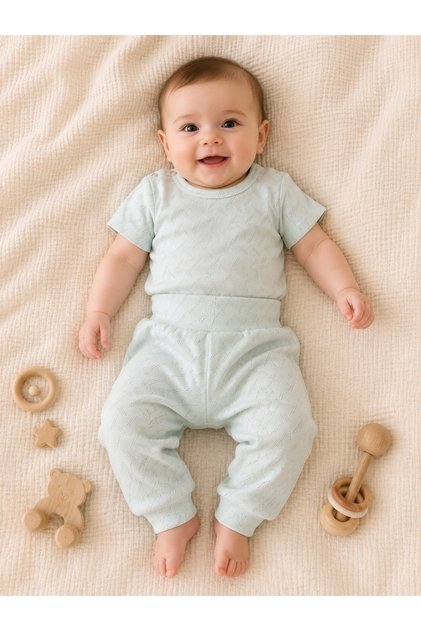 100% Cotton Perforated Fabric Summer Baby Bodysuit Set