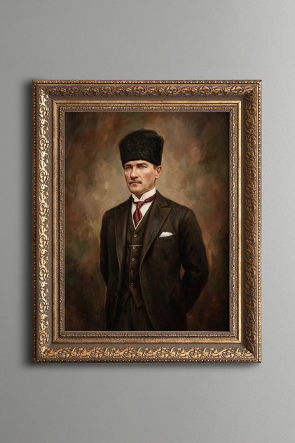 Mustafa Kemal Atatürk - Vintage Patterned Painting - Thick Model