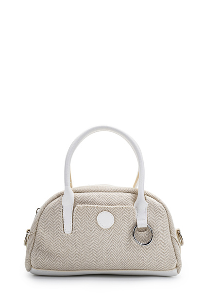 Silver Ring Detailed Women's Crossbody Bag Plain Linen White