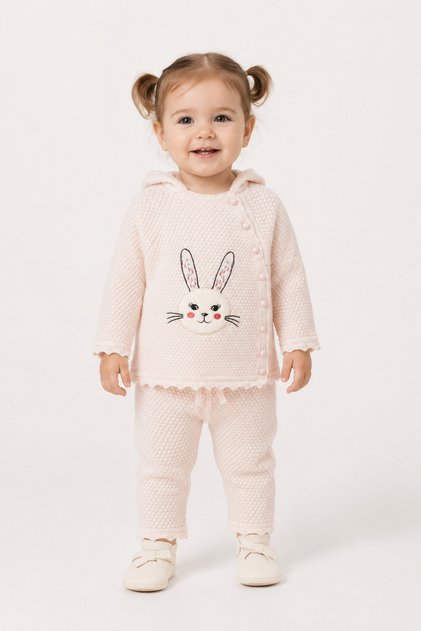 Girl's Hooded Knitwear Cardigan Trousers Set 23114