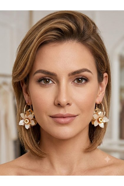 Handmade Glass Flower Hoop Steel Earrings
