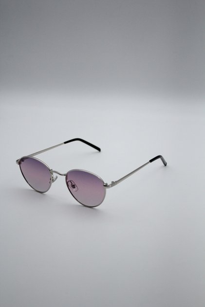 Gümüş Çerçeveli Degradeli Mor Camlı Oval Unisex Güneş Gözlüğü