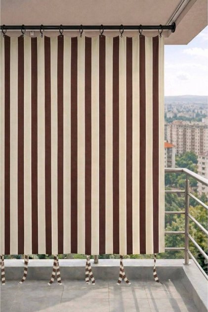 Coffee-Cream Balcony Screen with Ring Tie-Backs Waterproof Outdoor Modern Balcony Tarpaulin