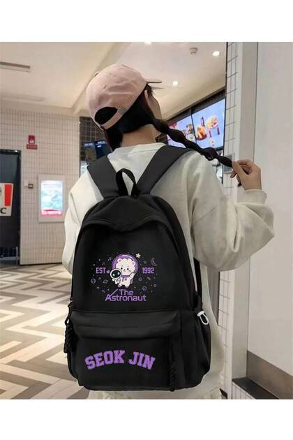 Black Seok Jin Printed School, Dershane, Course Backpack