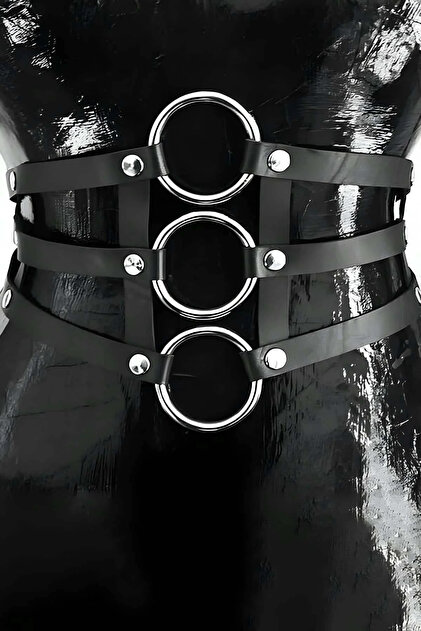 Adjustable Faux Leather Belt with Black Metal Ring
