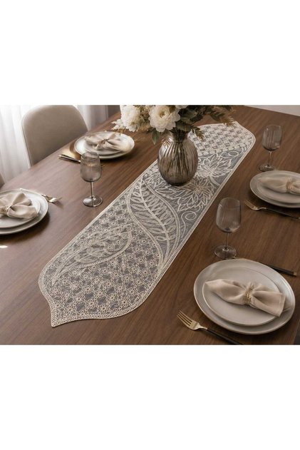 Çınar Desen 5 Piece Living Room Tablecloth Set Beige