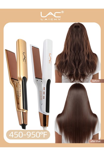 Hair Straightener, 2 in 1 Straightening & Curling Flat Iron, Ceramic Coating, Adjustable Temp, 30s Fast Heat Up, Professional Hair Styling Iron, Gold & White,L-27