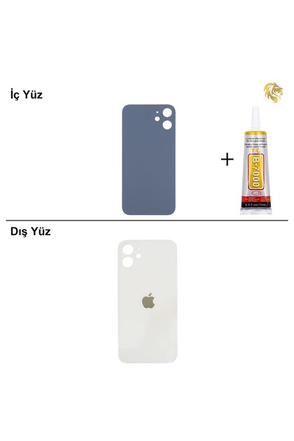 iPhone 12 Beyaz Arka Kapak Arka Cam Batarya Kapağı Lazer Kesim Kapak Pil Kapağı + B-7000 Yapıştırıcı