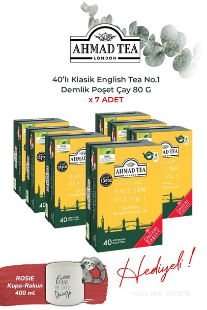 7 Packs, 40 Pieces of Classic English Tea No.1 Teapot Tea Bags 80 g and Raccoon Mug