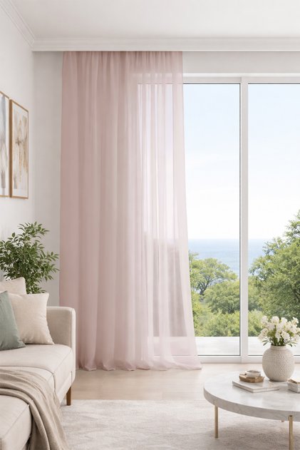 Krep Pembe Özel Ölçü Tül Perde 220X270 Pilesiz