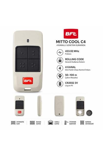 MITTO COOL C4 433.92 MHz 4 Kanallı Rolling Code Orijinal Uzaktan Kumanda
