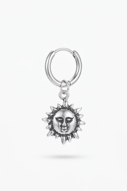 Unisex Silver Color Surgical Steel Dangle Sun Figured Hoop Earring 1 Piece
