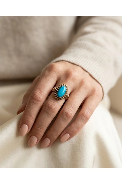 Turquoise Color Stone Authentic Bronze Vintage Adjustable Women Ring Design Jewelry