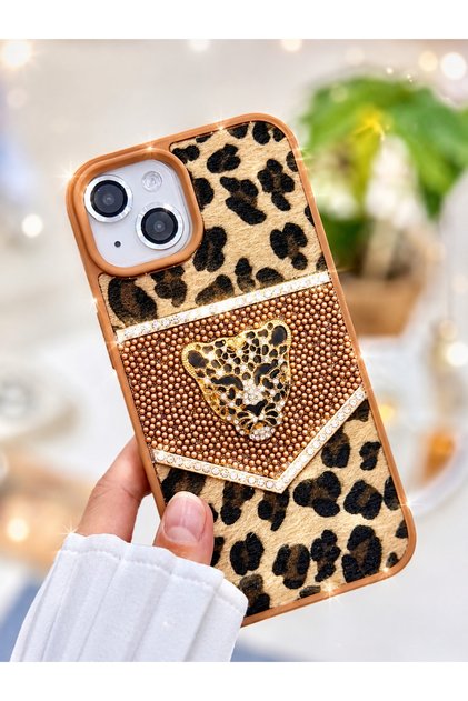 iPhone 15 - 14 - 13 Compatible Diamond Design Tiger Stone Sparkling Shiny Diamond Silicone Case