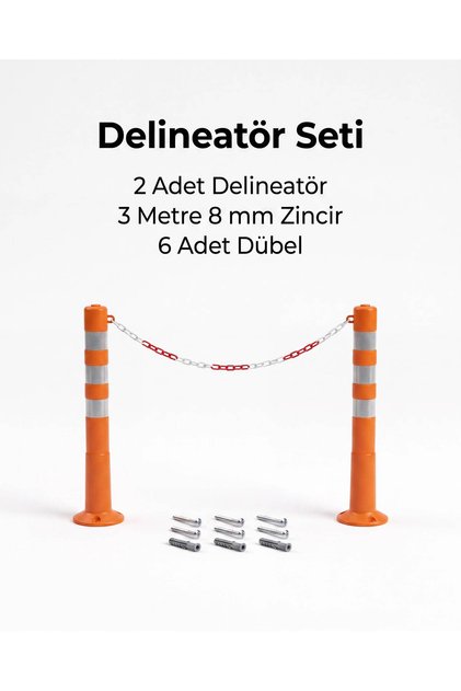 Otopark Düzenleyici (2 Adet 75 Cm Delinatör + 3 Metre 8 Mm Zincir)