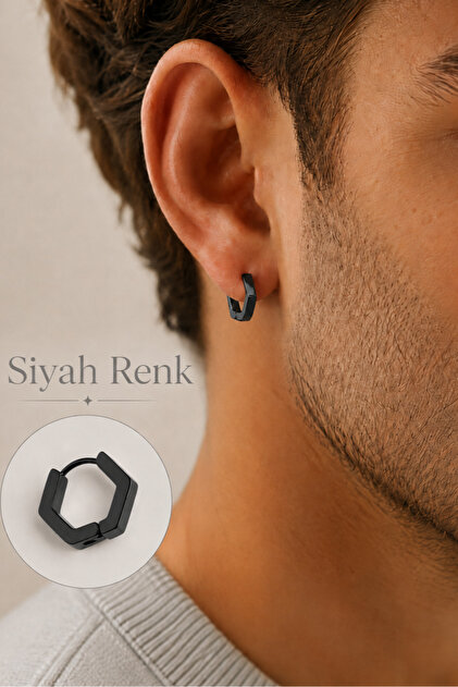 Geometric Hoop Earrings Men's Steel Cornered Minimal Earrings Single Piece