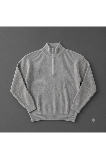 Men's Long-Sleeved Stand-Up Collar Thick Knit Sweater Casual Winter Turtleneck Basic Zipper-Up High-Neck Thessaloniki Knitted