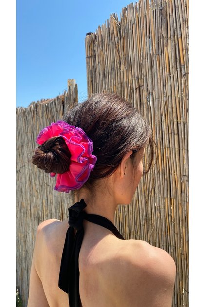 Fuchsia Pink Purple Lettuce Edge Voluminous Hair Clip - Ruffled Scrunchie Hair Clip