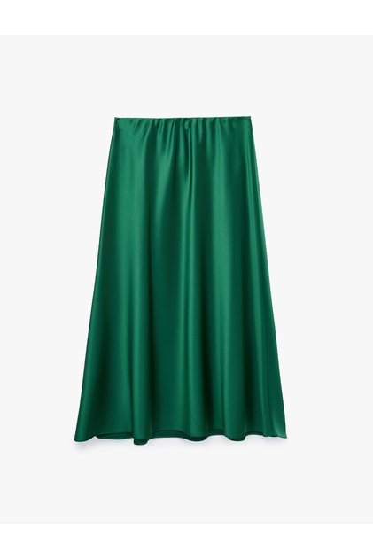 Midi Length Flared Cut Satin Skirt