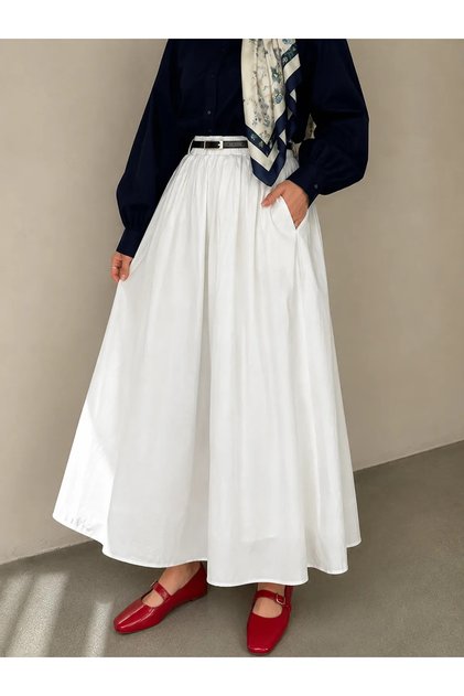Lined Voile Skirt-Ecru