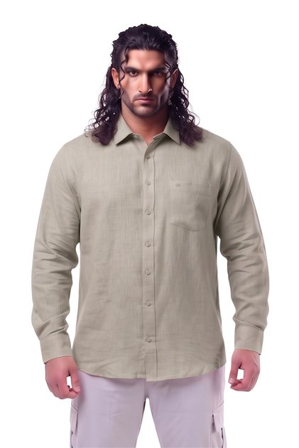 100% Linen Long Sleeve Comfortable Fit Button Collar Summer Shirt Suitable for Men's Large Sizes between 118-145