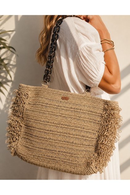Large Size Paper String Hand Knitted Beach & Daily Shoulder Bag – with Lined Pocket