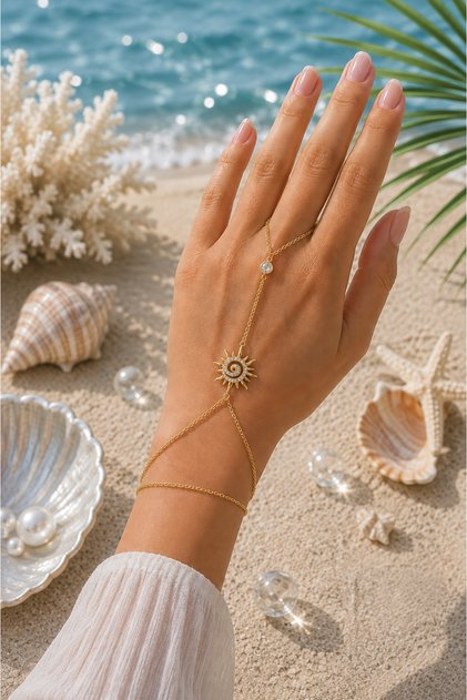 Solar Spiral Stone Sun Figured Steel Shahmeran Bracelet (Gold Color)