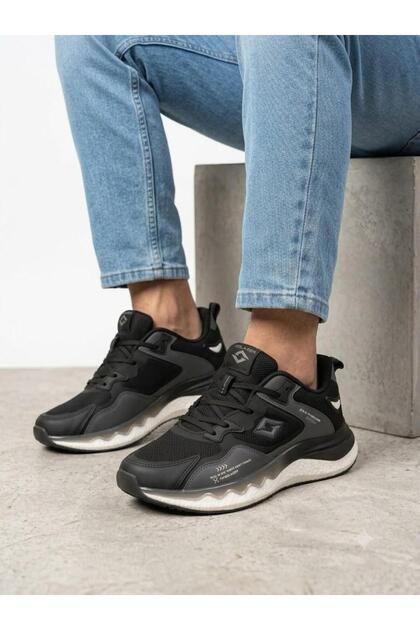 Erkek Siyah Ortopedik İthal Taban Günlük Sneaker Yürüyüş Ayakkabısı
