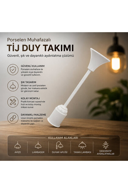 Tij Duy Takımı - E27 Uyumlu - Porselen Muhafazalı