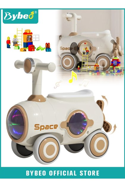 Ride on Car for Kids, Extended Baby Swing Car with Building Blocks, Magic Baby Cars for Boys and Girls, Ride-On Toys for Toddlers, with Silent Wheels, Light, Music and Space Capsule, for Riding with P