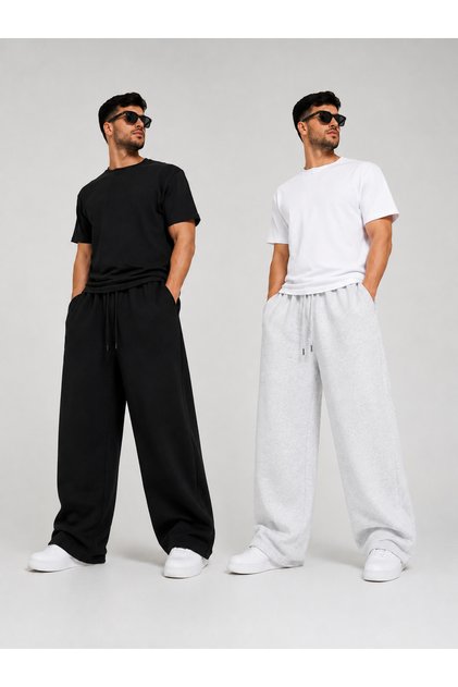 2-Pack Men's Sweatpants (Black and Gray) Loose Leg Oversize Fit