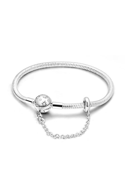 18cm KTB023 925 Sterling Silver Original Snake Chain Heart Clasp Bead Safety Chain Bracelets Fit Cha