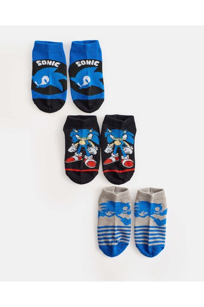 Boys Assorted Sonic Ankle Length Socks 3 Pairs