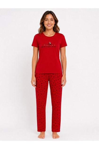 Women's summer short sleeve awesome red pajama set