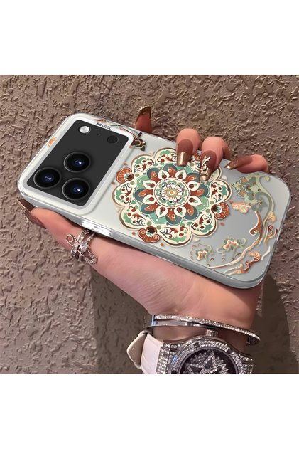 iPhone 17 Pro Compatible Traditional Dunhuang Motif Silicone Phone Case, Shockproof