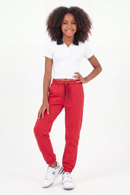 Girls' Double Pocket Elastic Cuffed Straight Jogger Sweatpants