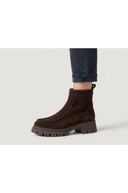 Genuine Leather Suede Zippered Boots Women's Shoes