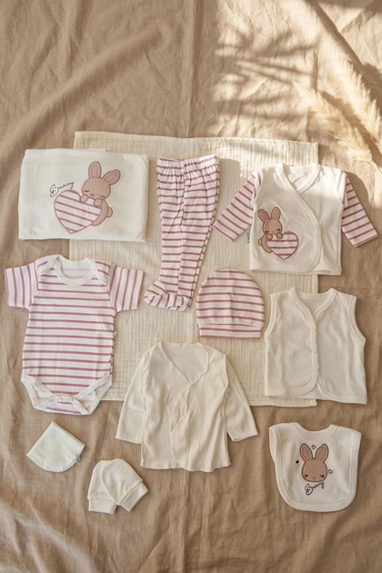 Baby Zuhu 100% Cotton Natural Rabbit Embroidered 10-Piece Newborn Hospital Release Baby Gift Set - Ekr