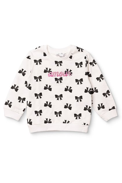 HelloBaby Kız Bebek Sweatshirt Fiyonk Baskılı Bisiklet Yaka Long Sleeve