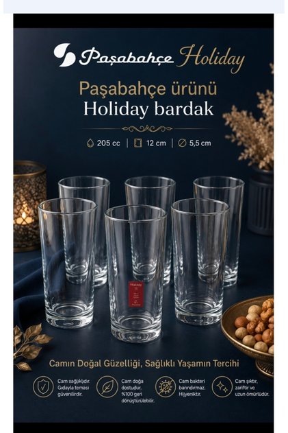 Holıday soğuk kesme r.kı bardagı 6 ad 205 cc hacim 12 cm boyu 5.5 cm çapı ince ve keyifli bardak