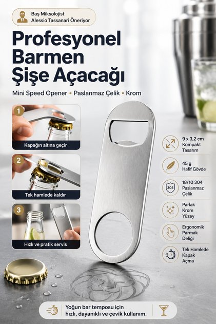 Otvarač za boce za barmene 18/10 304 čelik Mini otvarač za barmene Brzi otvarač za profesionalne sodove i piva sa rupom za prst Kompaktan džepni tip opreme za bar Brzi dizajn otvarača 723460