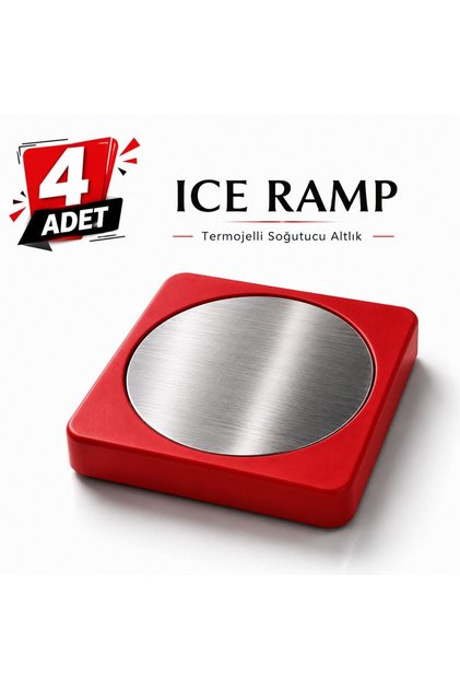 Ehlikeyf, Ice Ramp Cup Cooler Coaster – with Thermogel, Stainless Steel Surface, Freezes to Cool – Red/ 4 Pieces