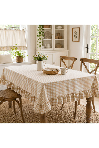 Tablecloth Picnic Cloth Ruffled Tablecloth Seamless Checkered Gingham Plaid Bohemian Country House Boho